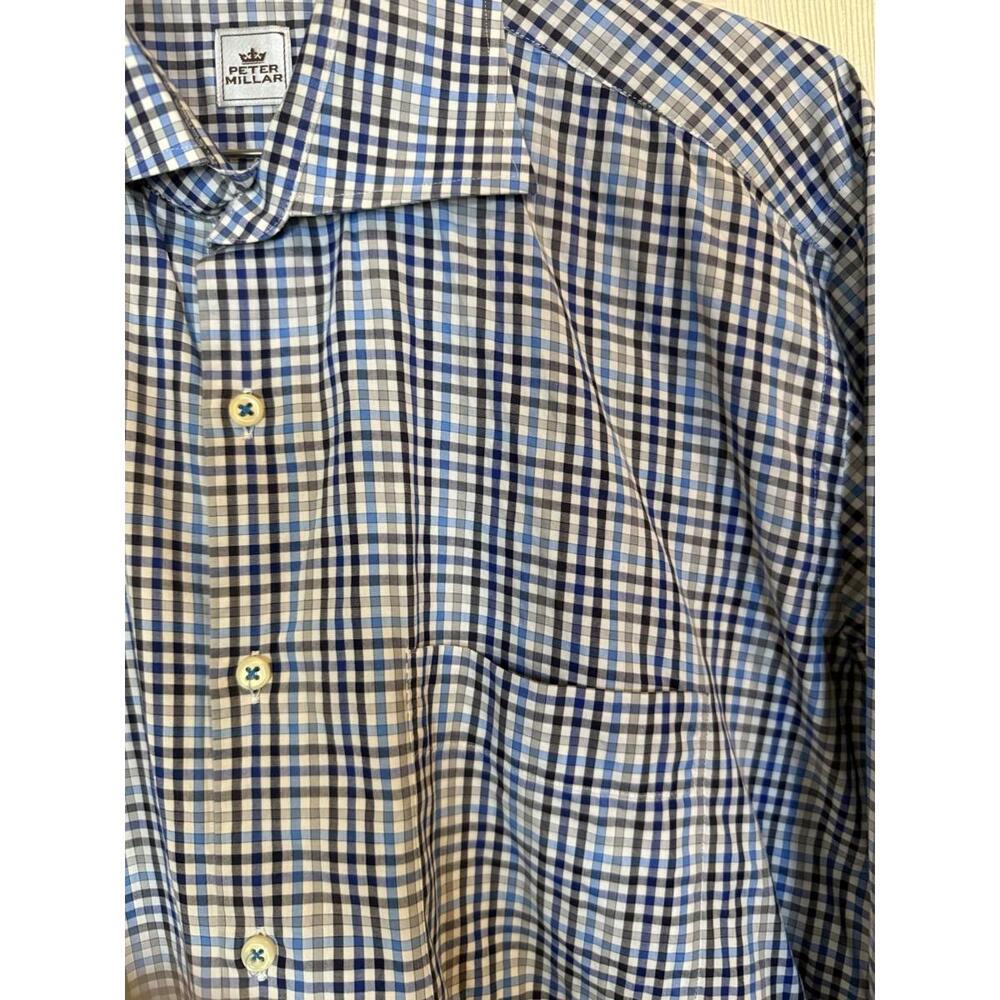 Peter Millar Crown Men’s Large Long Sleeve Button Down Blue Plaid - Picture 3 of 5